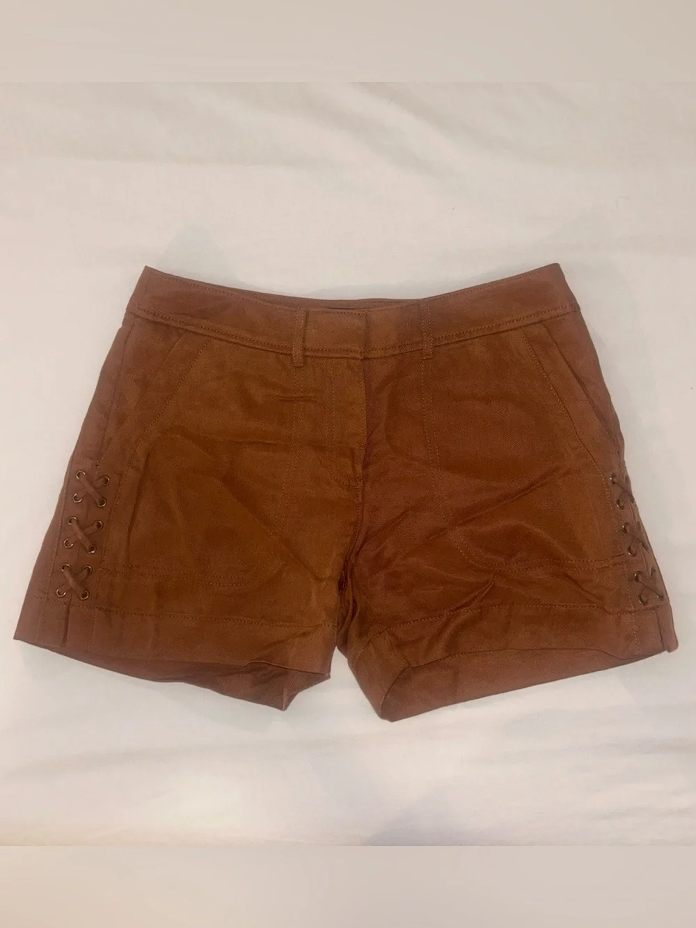 White House Black Market Brown Lace-Up Utility Bermuda Shorts